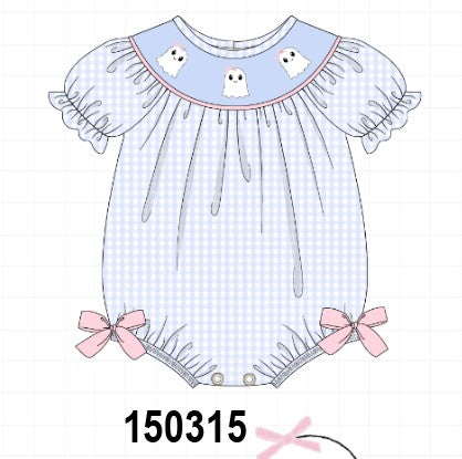 Blue ghost embroidery gingham bubble