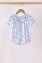Blue ghost embroidery gingham bubble