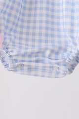 Blue ghost embroidery gingham bubble