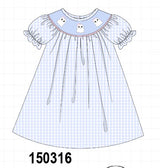 Blue ghost embroidery gingham dress