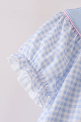 Blue ghost embroidery gingham dress