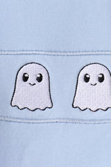 Blue ghost embroidery gingham shorts set