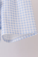 Blue ghost embroidery gingham shorts set