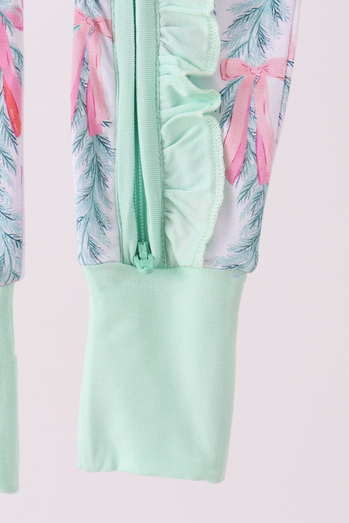 Green bow christmas tree bamboo zipper romper