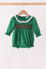 Forest bow smocked ruffle bubble