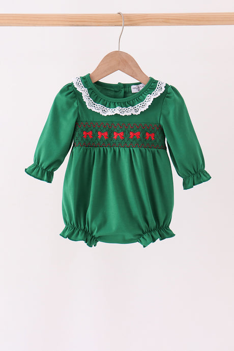 Forest bow smocked ruffle bubble