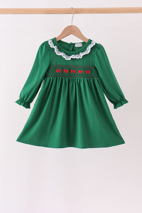 Forest bow smocked ruffle dress