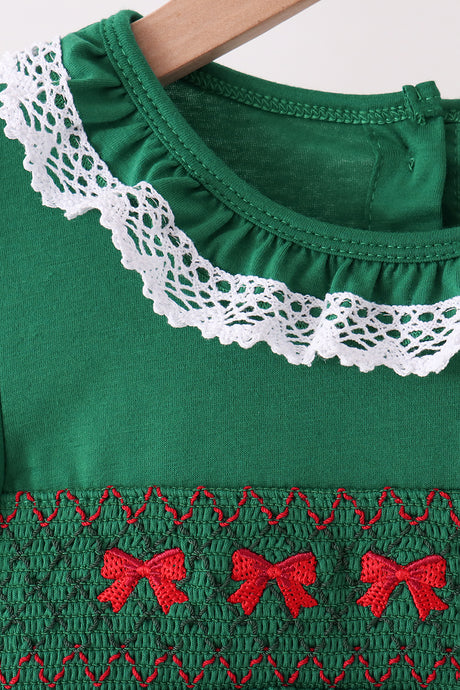 Forest bow smocked ruffle bloomer set