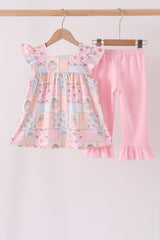 Pink pumpkin ruffle pants set