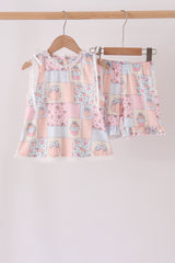 Pink pumpkin ruffle shorts set
