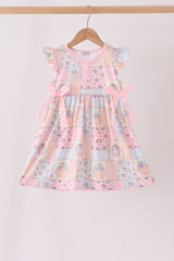 Pink pumpkin print ruffle dress