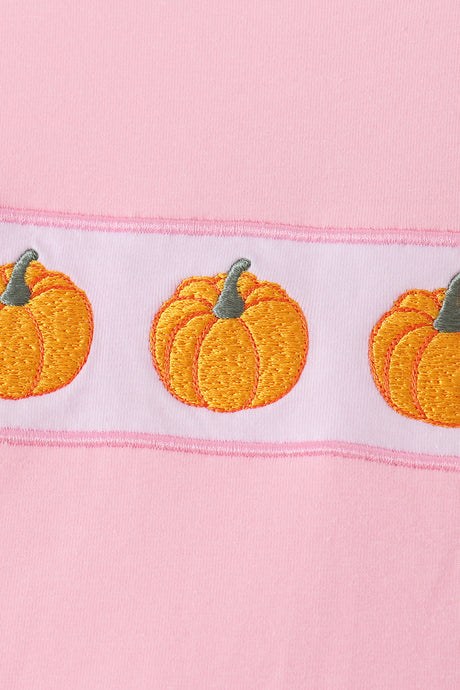 Pink pumpkin embroidery ruffle dress