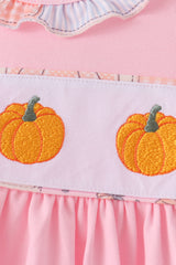 Pink pumpkin embroidery ruffle bloomer set