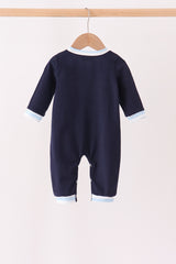 Navy Airplane Embroidery Romper