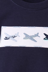 Navy Airplane Embroidery Pants Set