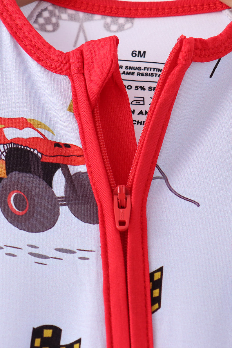 Blue Racing Car Bamboo Romper