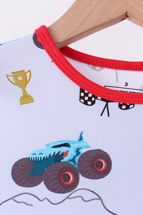 Blue Racing Car Bamboo Pajama Set