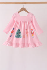 Pink nutcracker embroidery ruffle dress