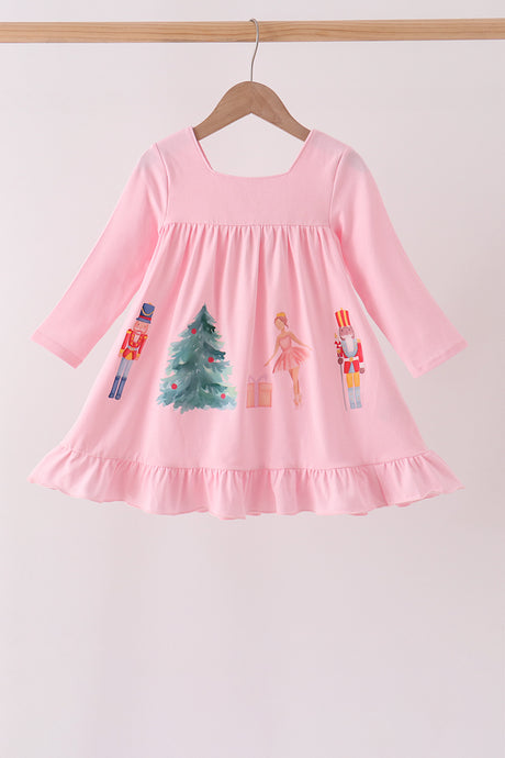 Pink nutcracker embroidery ruffle dress