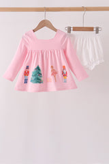 Pink nutcracker embroidery ruffle bloomer set