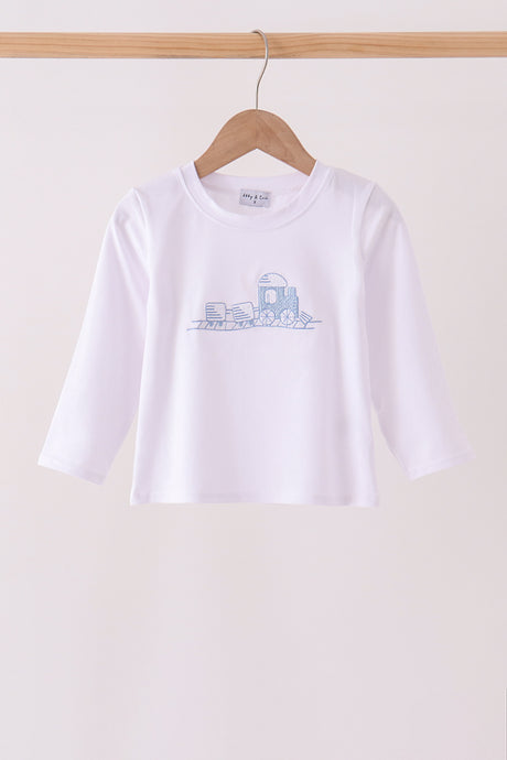 Blue train embroidery top