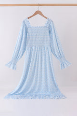 Blue floral smocked mom dress
