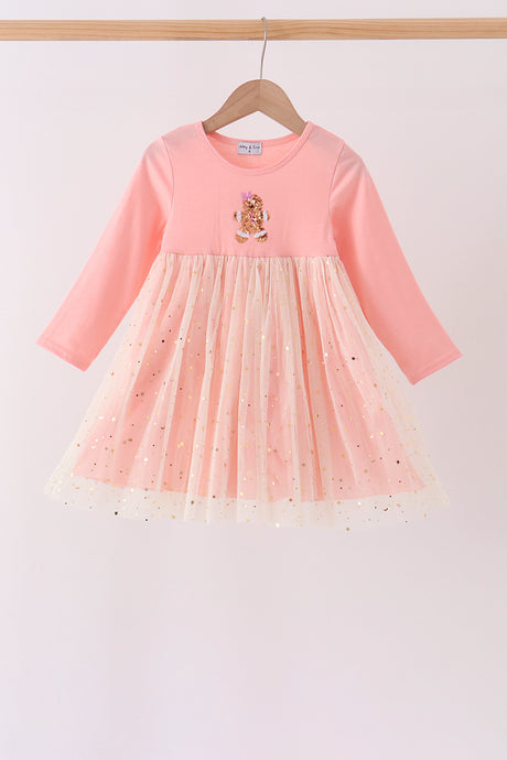 Pink gingerbread sequin tulle dress