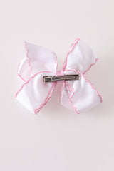Pink santa claus embroidery crochet edge hair bow