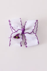 Purple witch hat embroidery crochet edge hair bow