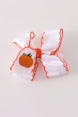 Orange pumpkin embroidery crochet edge hair bow