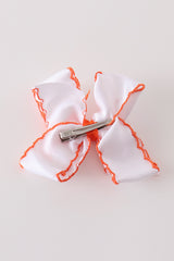 Orange pumpkin embroidery crochet edge hair bow