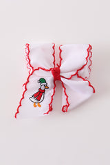 Red goose embroidery crochet edge hair bow