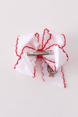 Red goose embroidery crochet edge hair bow