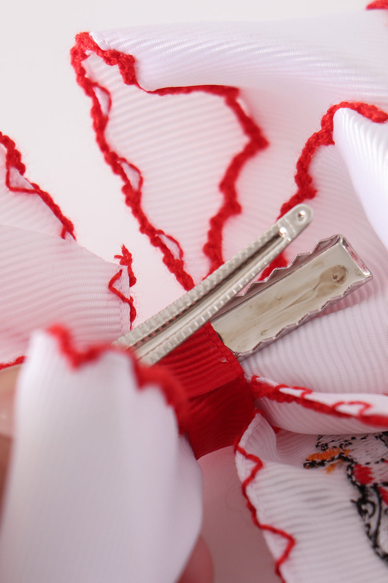 Red goose embroidery crochet edge hair bow