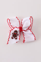 Red gingerbread embroidery crochet edge hair bow