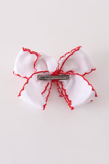 Red reindeer embroidery crochet edge hair bow