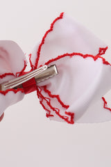 Red reindeer embroidery crochet edge hair bow