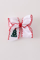 Red christmas tree embroidery crochet edge hair bow