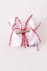 Red christmas tree embroidery crochet edge hair bow