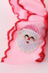 Pink santa claus embroidery crochet edge hair bow