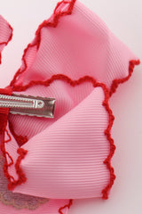Pink santa claus embroidery crochet edge hair bow