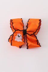 Orange ghost embroidery crochet edge hair bow