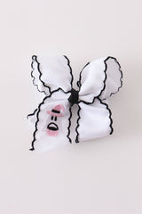 Black ghost embroidery crochet edge hair bow
