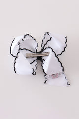 Black ghost embroidery crochet edge hair bow
