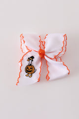 Orange goose pumpkin embroidery crochet edge hair bow