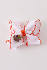 Orange turkey embroidery crochet edge hair bow