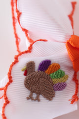 Orange turkey embroidery crochet edge hair bow