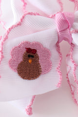 Pink turkey embroidery crochet edge hair bow