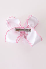 Pink turkey embroidery crochet edge hair bow