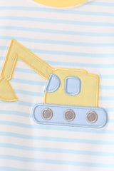 Blue Excavator Applique Stripe Romper